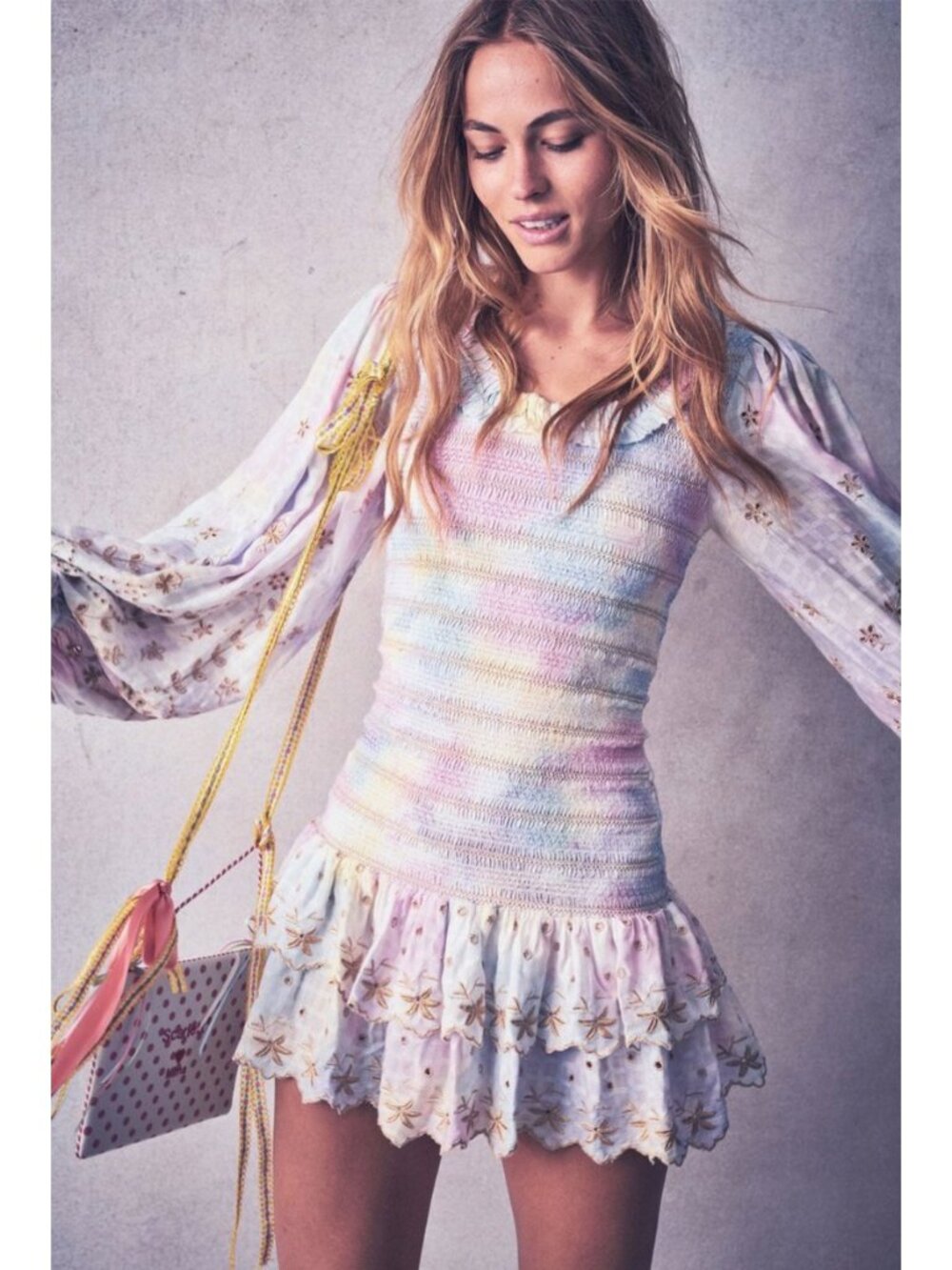 LoveShackFancy Celia Mini Dress in Tie Dye Jitterbug Dot Multi
